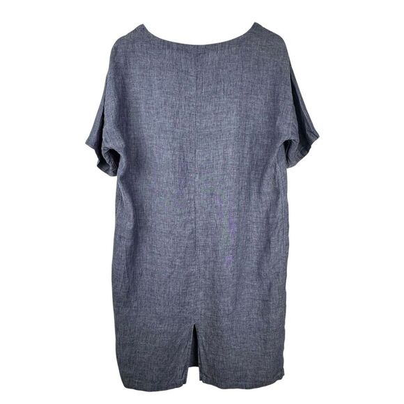 Chalet Et Ceci Linen Short Sleeve Dress M Gray Pocket Minimal Coastal Lagenlook - Picture 2 of 14